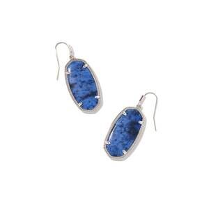 NEW KENDRA SCOTT women's elle rhodium earrings in blue dumoitierite